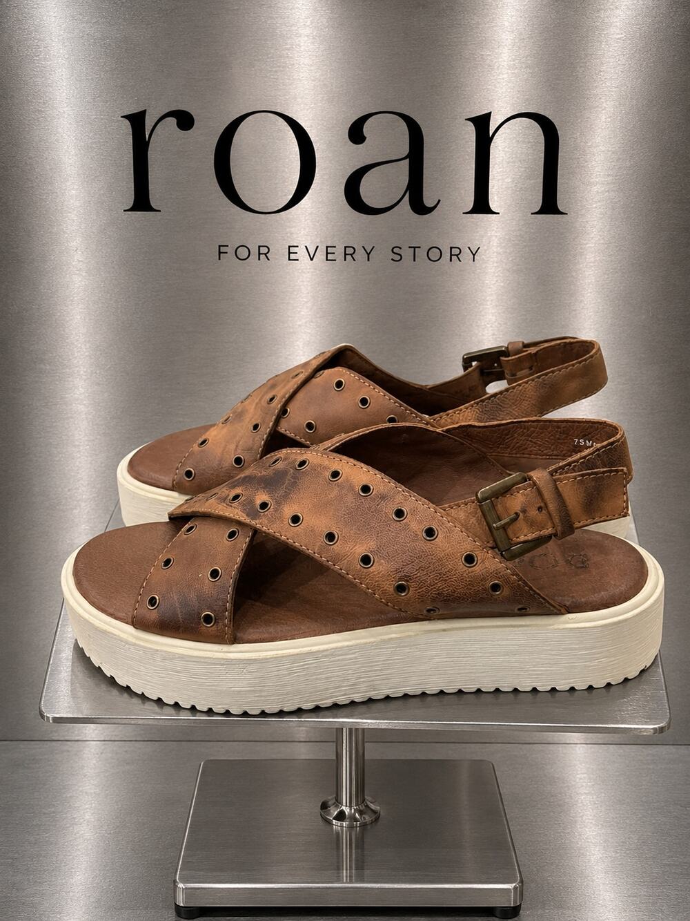 Roan Brown Leather Eyelet Crisscross Platform Slingback Sandals Women’s 7.5